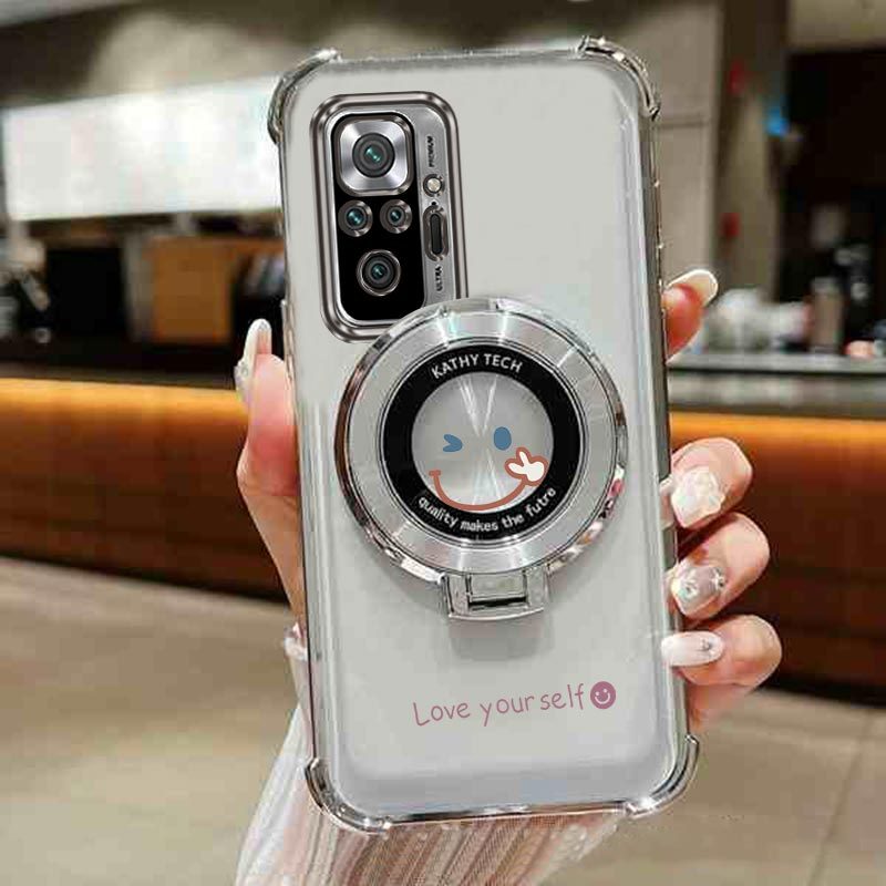 TEMU Phone Case: Redminote10pro 4g Transparent Face Phone Holder Case On For Xiaomi Redmi Note 10 Pro 4g Anti-knock Shock Proof Stand Back Cover