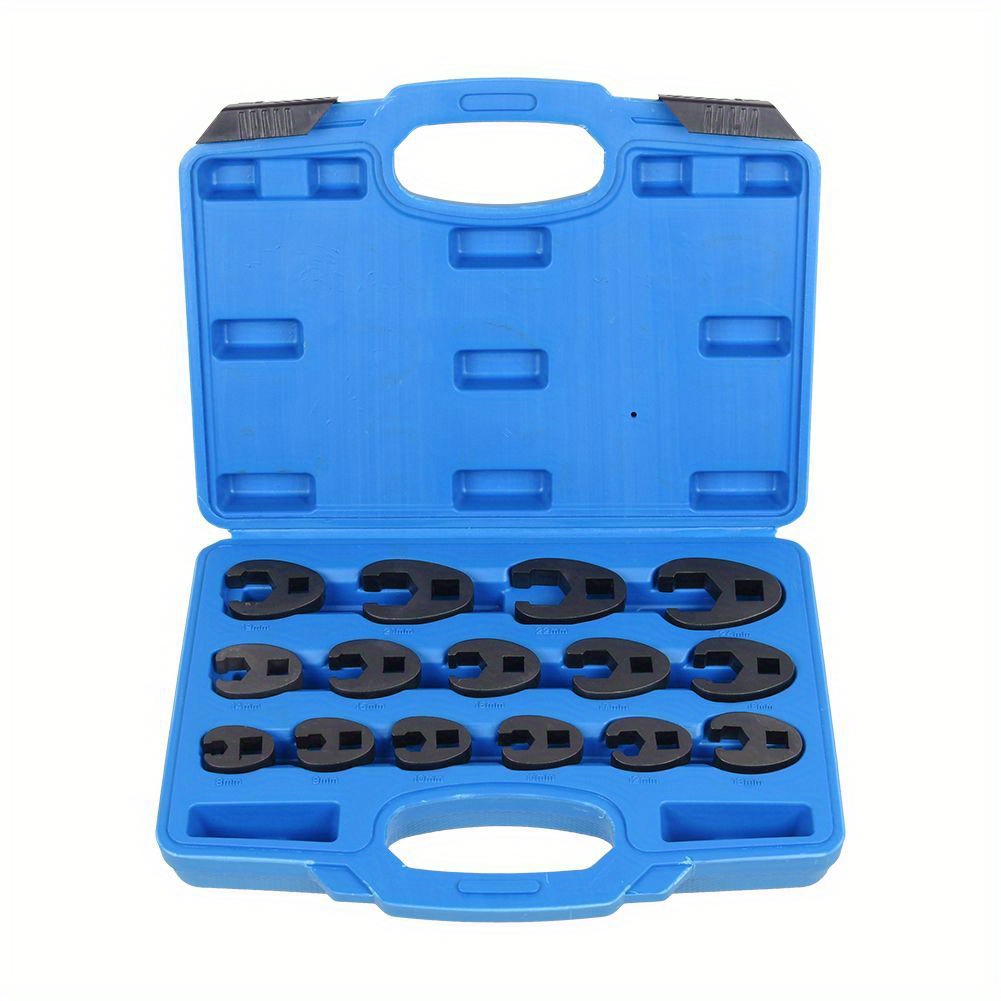 15pcs Metric 3/8" 1/2" Drive Crowfoot Flare Nut Wrench Set 8-24mm