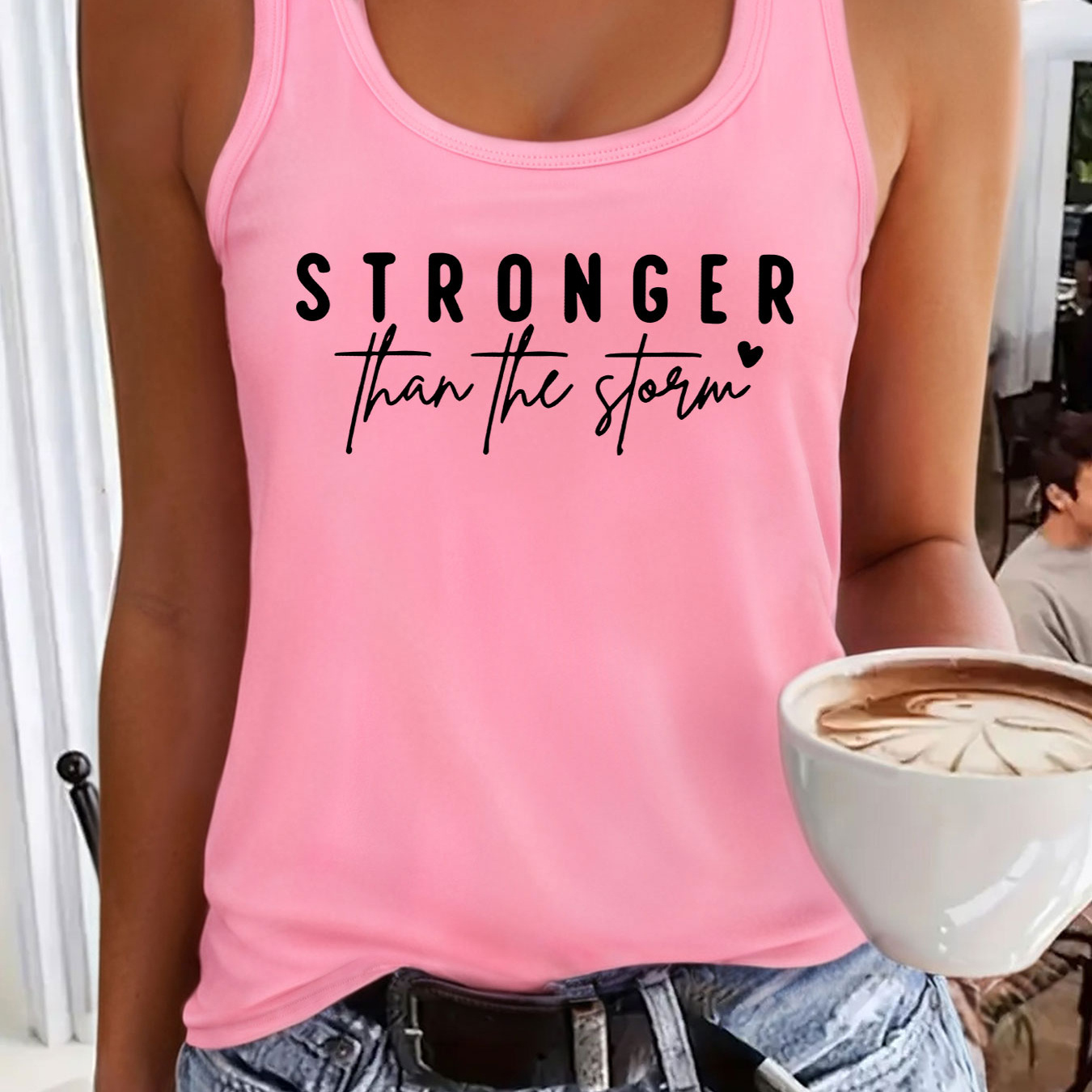 

Stronger Than " Inspirational Women's Top - Sleeveless, Crew Neck, Lightweight Polyester Casual Summer & Spring Wear, Machine Washable