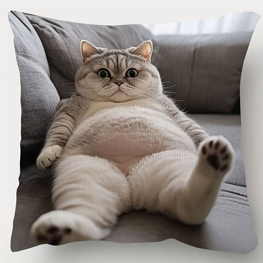 TEMU 1pc Pillowcase, Featuring A Modern, , And Chubby Cat With A Very Plump Cat Pattern. 45cm*45cm, Made Of Soft And Smooth Polyester Short-pile