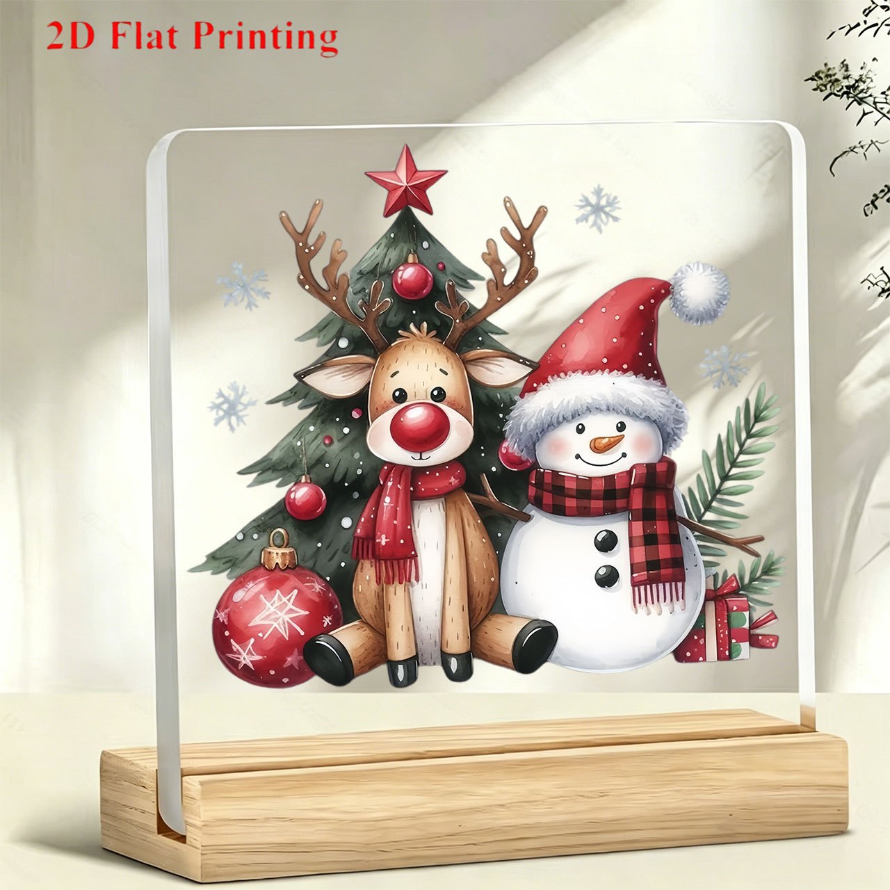 TEMU 2d Flat, 2d Flat 1pc Christmas Reindeer Snowman Christmas Tree Sign, Inspirational Ornament, Desktop Decoration Ornament, Office Desktop And Bar