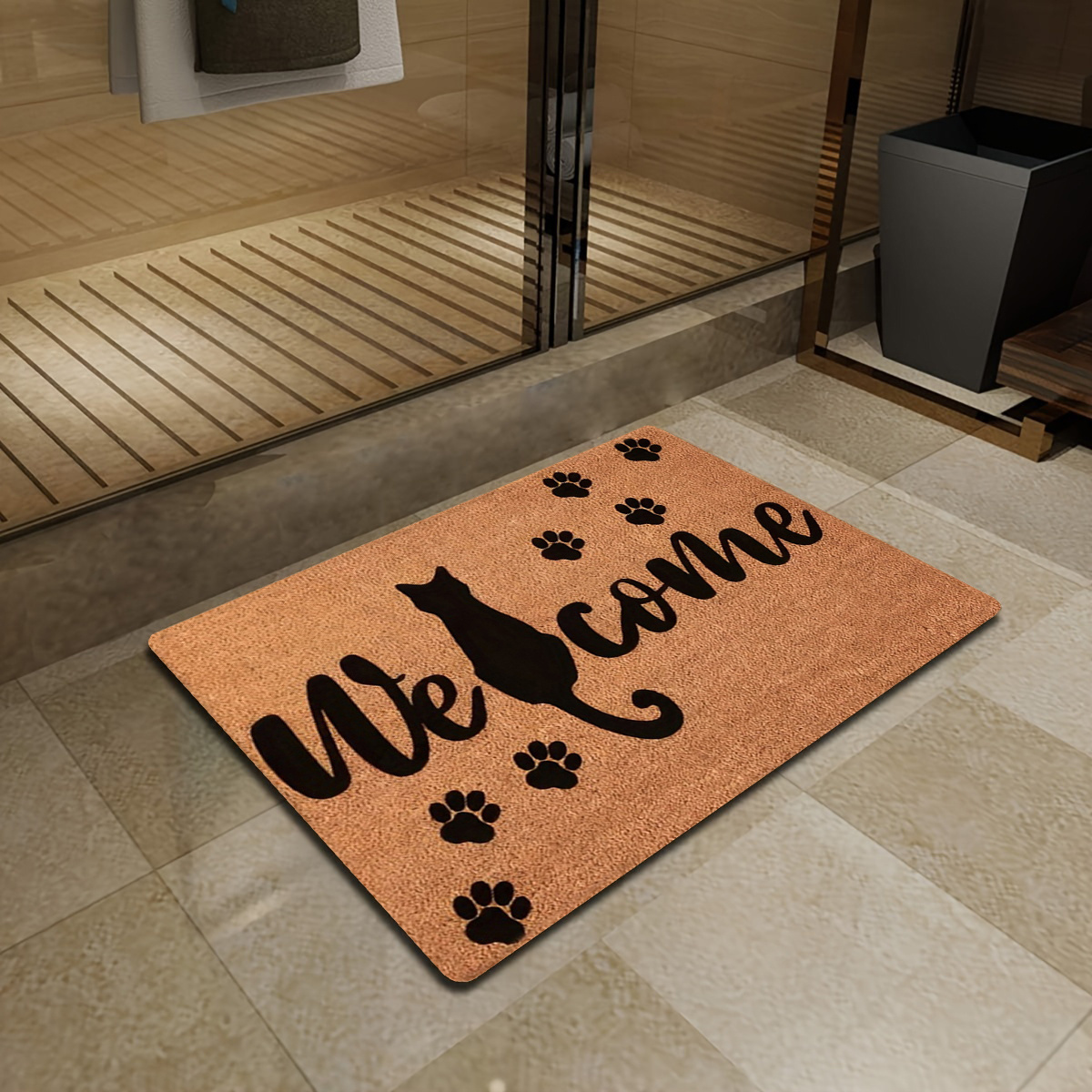 TEMU Vintage Black Cat Suitable For Entryway, Bedroom, Porch - Soft Flannel Non-slip With Black Cat, Machine Washable Suitable For Farmhouse Decor,