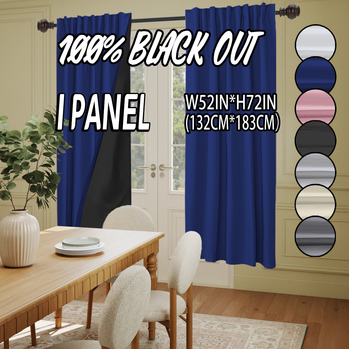 TEMU 1pc Nbpengd 1pc Blackout Thermal Insulating Curtain Suitable For Bedrooms, Rod Pocket Window Drapes With Laminated Lining, Modern Thermal Panels