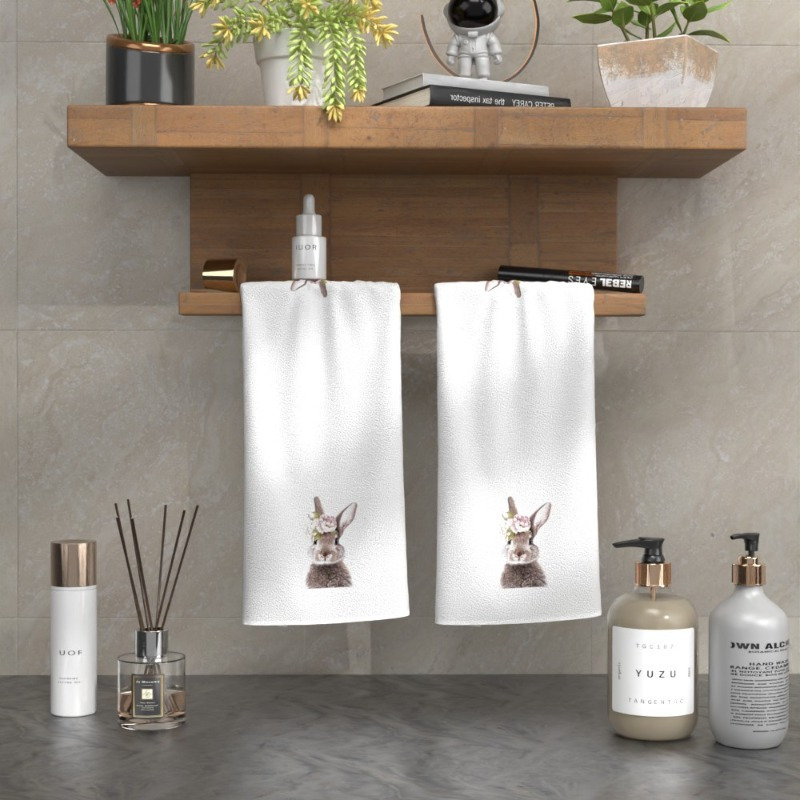 

2pcs Super Soft Polyester Rabbit Floral Towels, 18x26 Inches, Quick-dry, , Kitchen/bathroom/gym Towel Set, & , Ideal For Home Decor & Daily Use