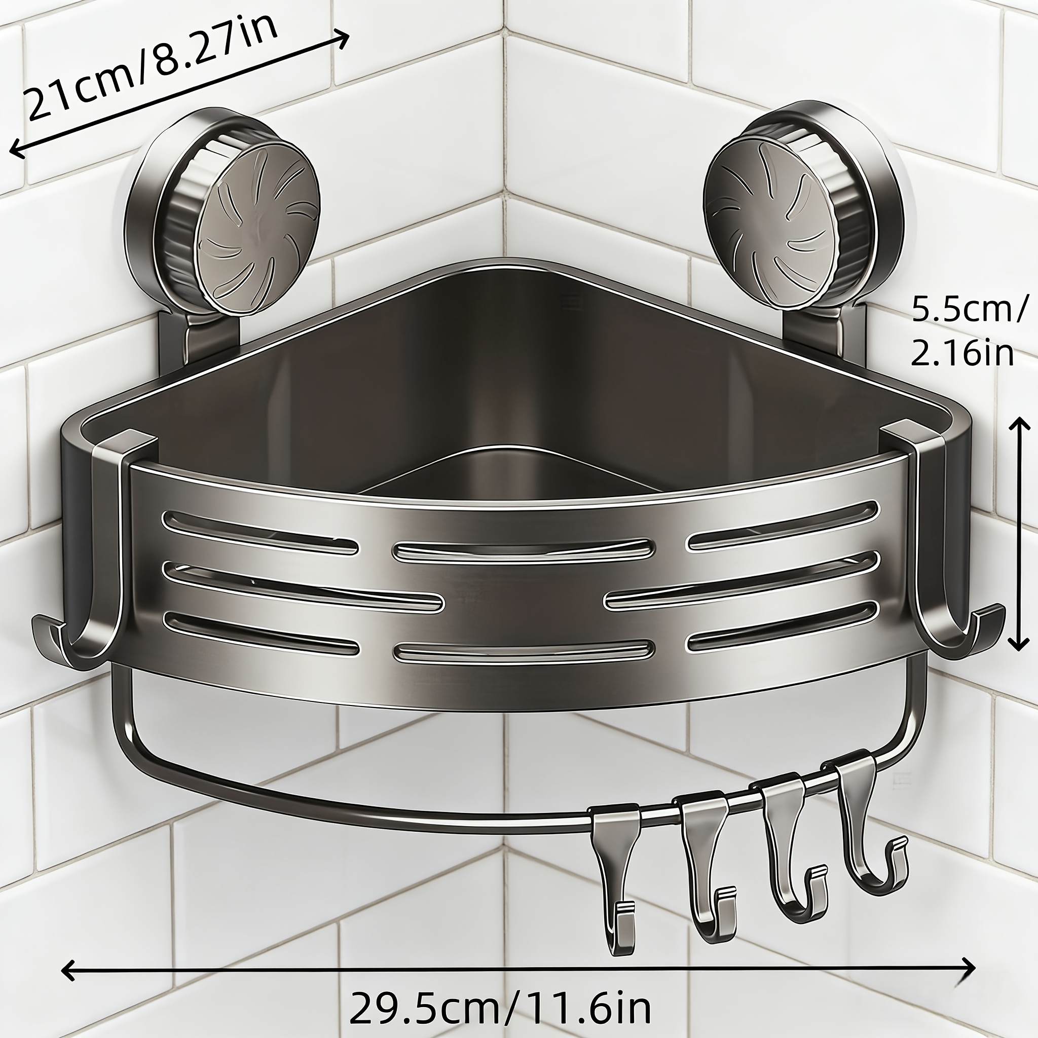 E-shop Badezimmerregal mit Saugnäpfen, platzsparend – kein Bohren erforderlich, mit stabilem dreieckigem Design Haken, ideal für Dusch- Toilettenwände