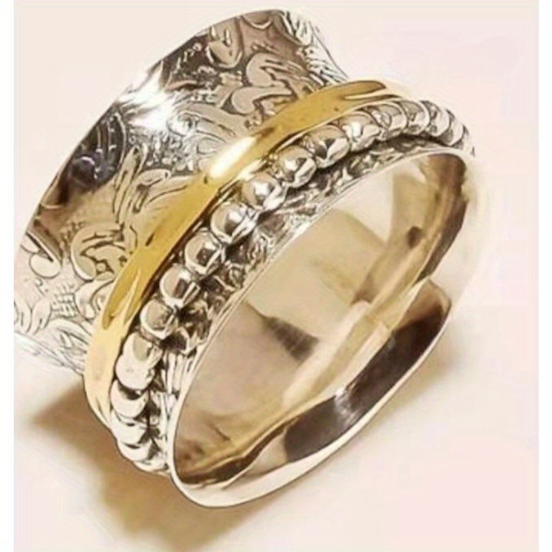   golden spinner ring - rotatable carvings, elegant & retro style, durable   alloy with moissanite accents,     parties, daily wear & vacation accessories, vacation accessory, vintageinspired design, intricate  , statement jewelry,  , party accessory, vintageinspired jewelry,    , fashion jewelry, jewelry collectors Product details 0