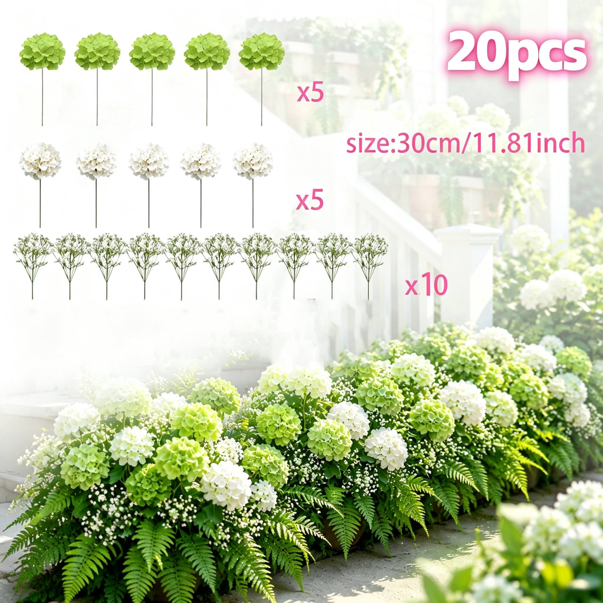 TEMU Ensemble de 20 fausses fleurs artificielles surdimensionnées, blanches et , pour l'extérieur - Idéal pour la décoration intérieure, les