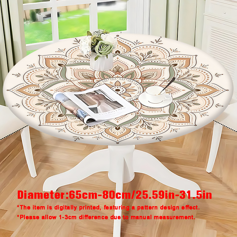 TEMU 2d Flat Mandala Pattern Stretch Round Tablecloth, Elastic Tablecloth, Suitable For Round Tables, Easy To Remove And Wash, Suitable For Home