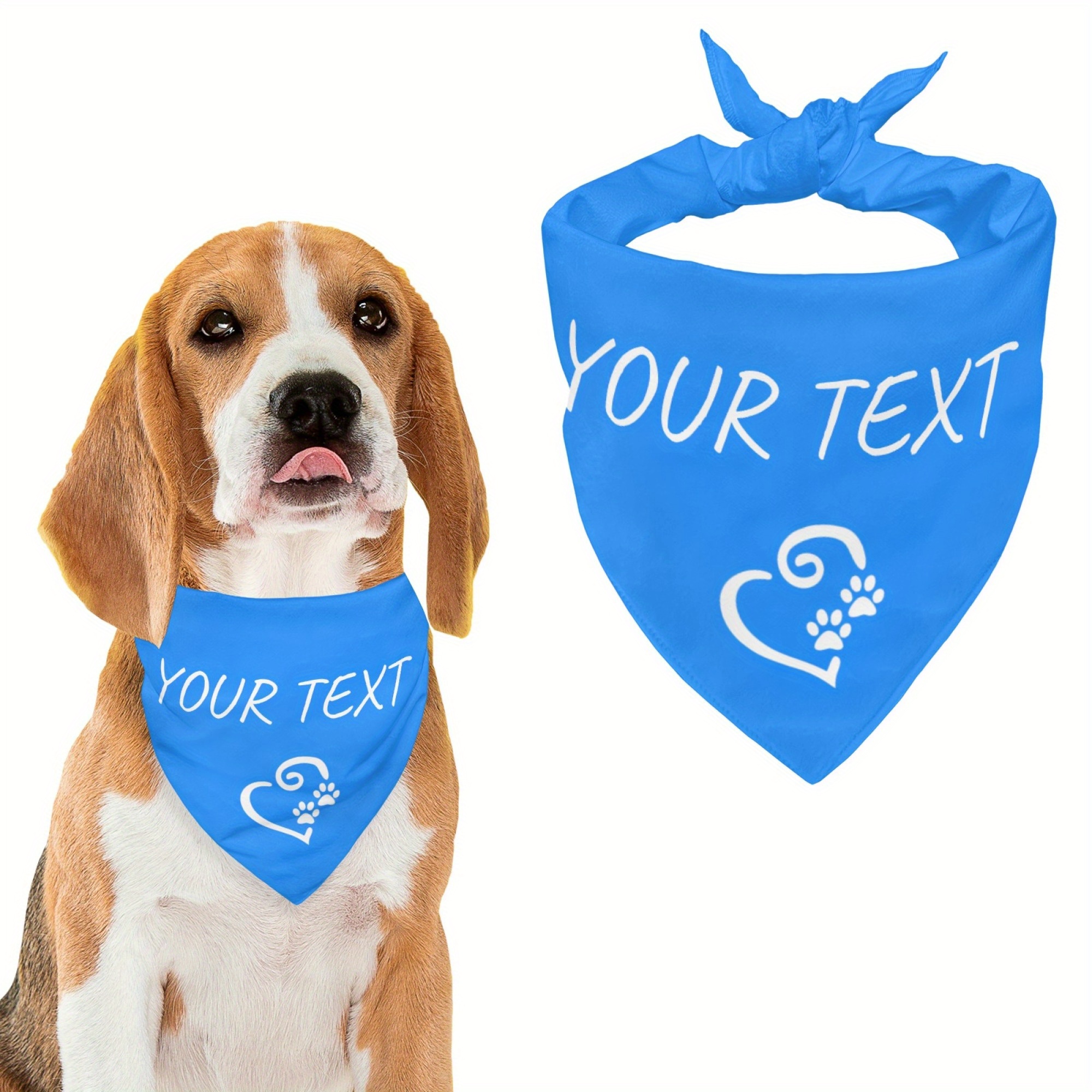 TEMU Customizable Pet Bandana With Personalized Text & Paw - Adjustable Bib For , Machine Washable Durable Fabric, Options For Small Medium Large