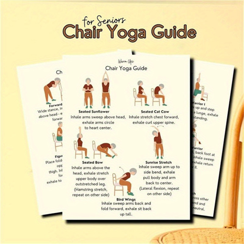 

Set Of 3 Chair Yoga For , Beginner Friendly Exercise Posters, 8x10 Inch, Paper Fitness & Yoga Workout Chart,