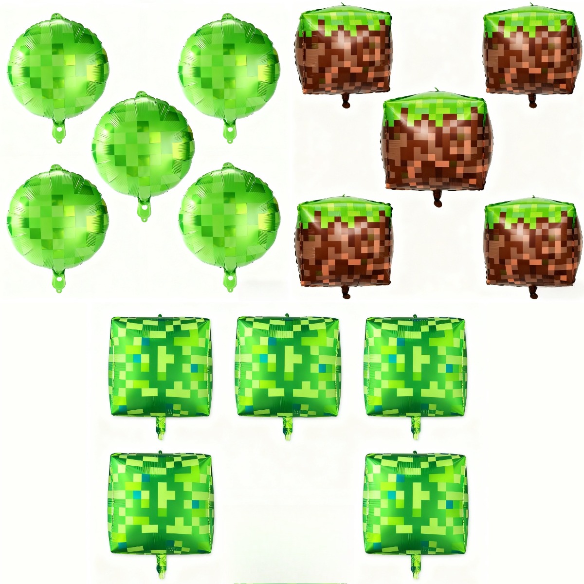 15 Green Pixel Foil Balloons, Suitable For Video Game-themed Birthday Or Anniversary Celebration Decorations
