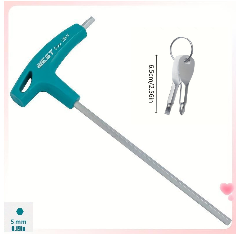 TEMU 3pcs (5mm Hex Key And 2pcs Screwdrivers) T-handle Hex Wrench/screwdriver Tool Set - Comfortable Grip T-shaped Handle, Suitable For Bicycle