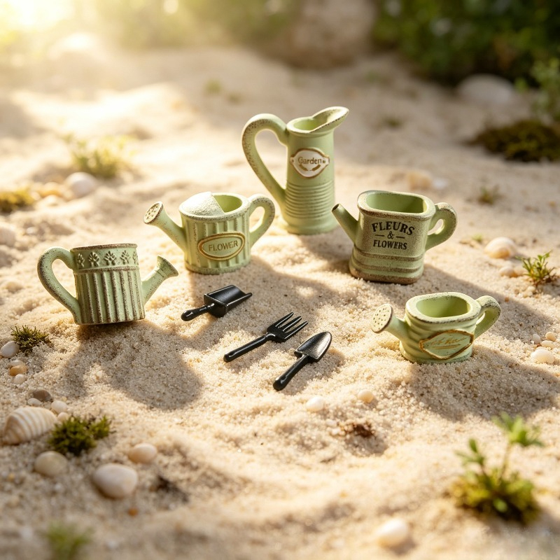 TEMU Ensemble de 8 pièces : 5 arrosoirs + 3 outils, ensemble de miniatures d'arrosoirs vieilli pour maison de poupée, mini pelle et , accessoires de
