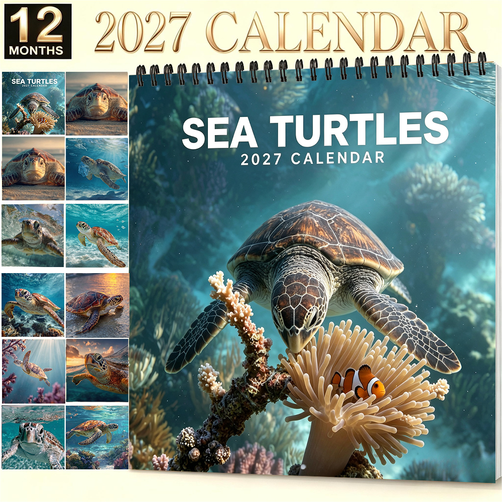 TEMU 1pc 2027 Sea Turtles Wall Calendar - Monthly Underwater Calendar Suitable For Home Office Classroom Decor, Sea Themed Gift For Christmas, New