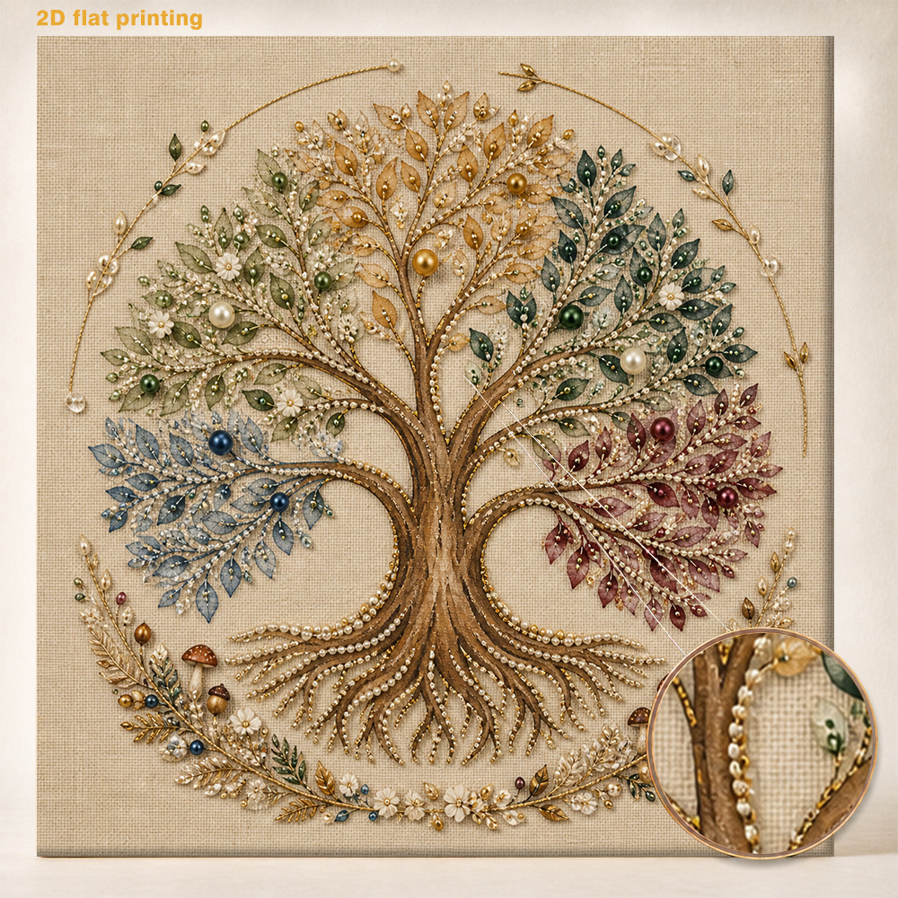 TEMU Kit de peinture diamant 5D plat 2D - Arbre de vie coloré et motif de feuilles de , des perles rondes, des étincelantes, des clairs, un ensemble