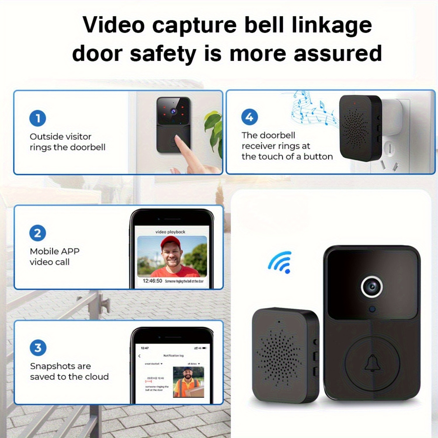 wireless video doorbell smart doorbell camera wireless visual doorbell hd surveillance   video recording rechargeable voice change two way audio for seamless communication 2 4g wifi   control for    
