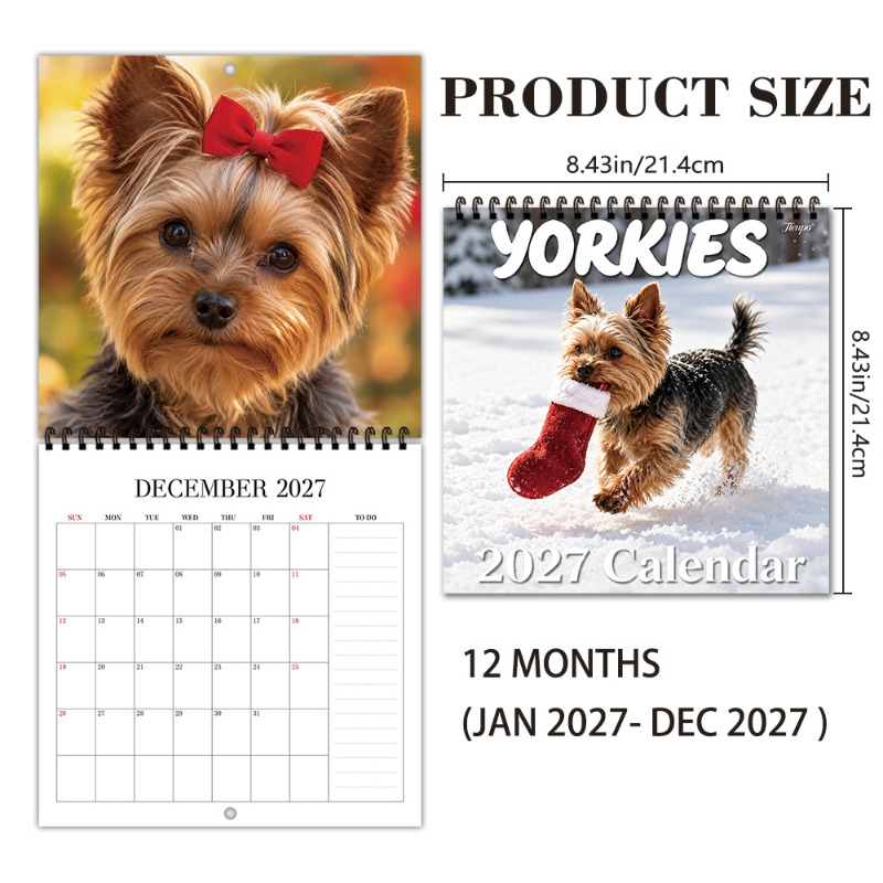 TEMU 1pc, , Yorkshire Terrier Realistic Wall Calendar. Warm- Wall Calendar. Wall Calendar, Indoor Decoration, Room Decor, Women's Desk Additions,