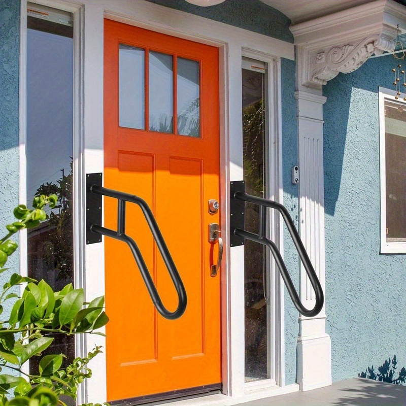 wall mounted staircase handrail suitable for indoor and outdoor steps with black decorative strips and installation hardware it serves as a safety railing for the elderly and the disabled and is a durable metal auxiliary handrail for home  