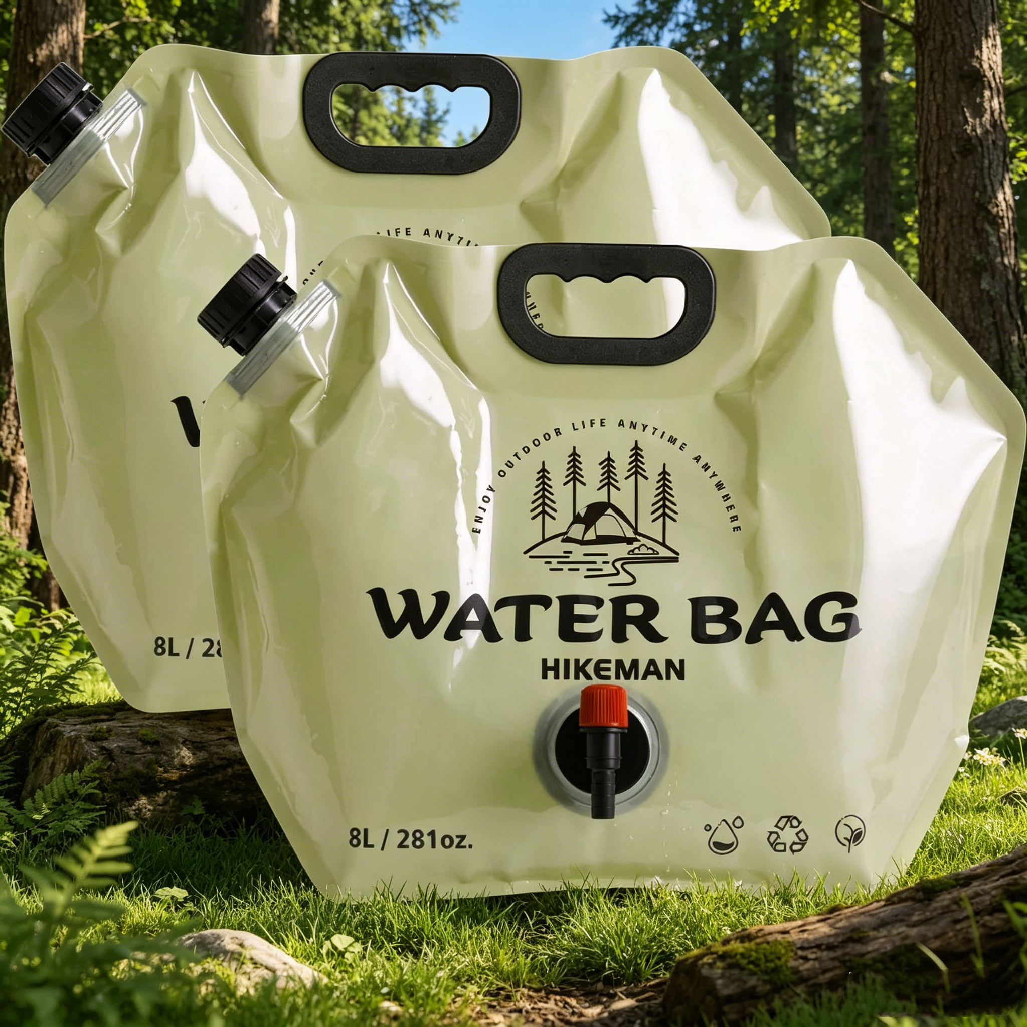 2pcs 2.11 Gallon Foldable Water Storage Bag With Faucet, Portable Drinking Water Pouch, Durable Outdoor Gear For Camping, Picnic, Barbecue, Hiking And Emergency Survival