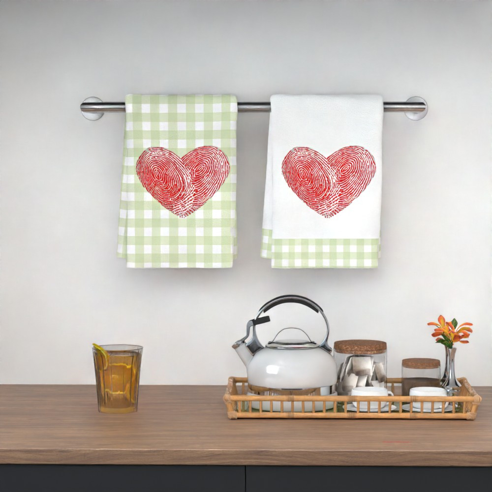 2-pack valentine s day heart print tea towels, 45.72x66.04 cm, super soft polyester,   theme, machine washable, long-lasting vibrant colors, ideal for gifting & outdoor activities details 0