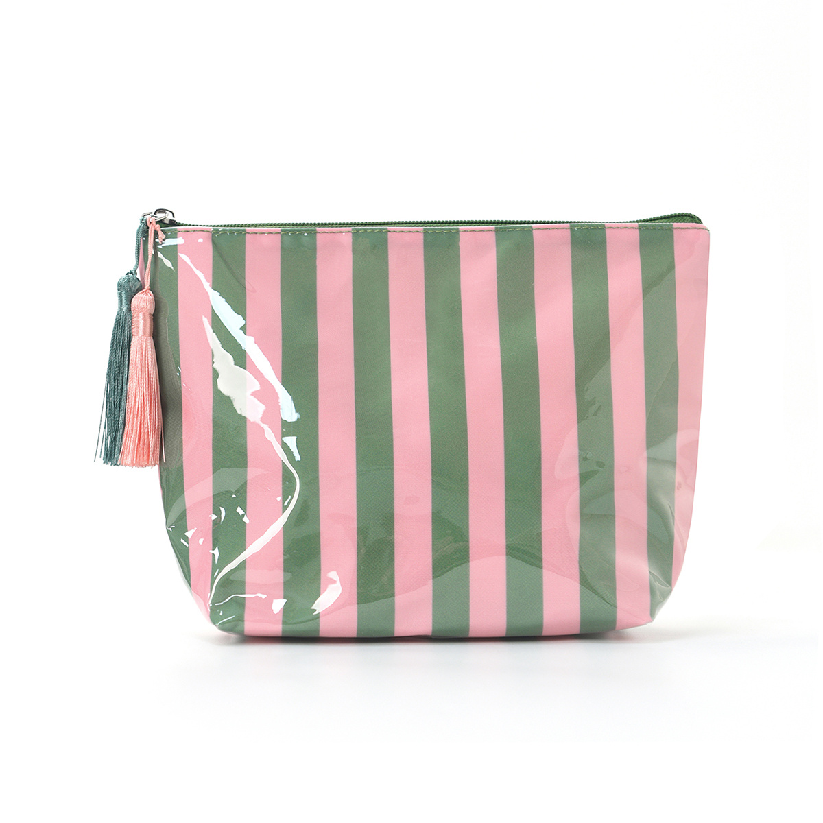 TEMU Large Capacity Striped Makeup Bag With Tassels, Cosmetic Bag, Portable Travel Toiletry Bag, Multifunctional Storage And Organizing Bag, Suitable