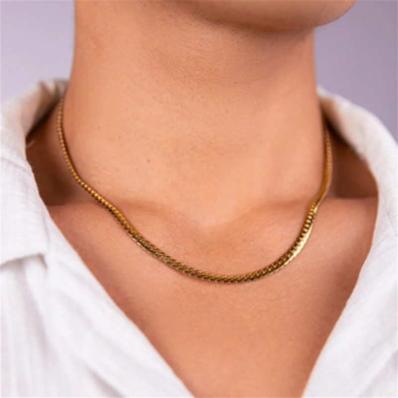 TEMU Hip-hop Men's Necklace, Steel, Flat Cuban Link Chain, Unisex Fashion Jewelry, 18k Gold Plated. Suitable For Parties, Daily Wear, And Weddings.