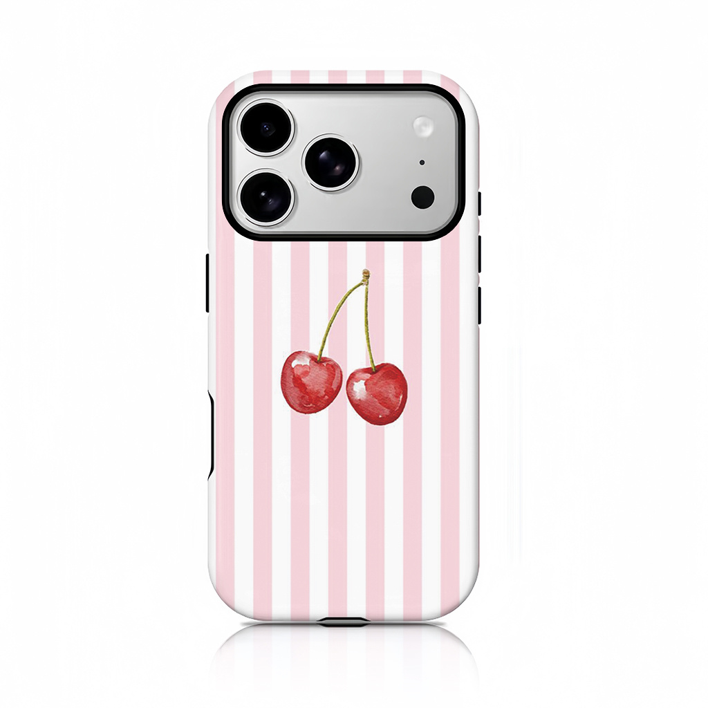 TEMU Phone Case: Simple Striped Cherry Pattern Phone Case For Iphone 17/17 Pro/16 Pro Max/15 Pro/13/13 Mini/12/11/xs Max/7/se2, Glossy 2-in-1 Case
