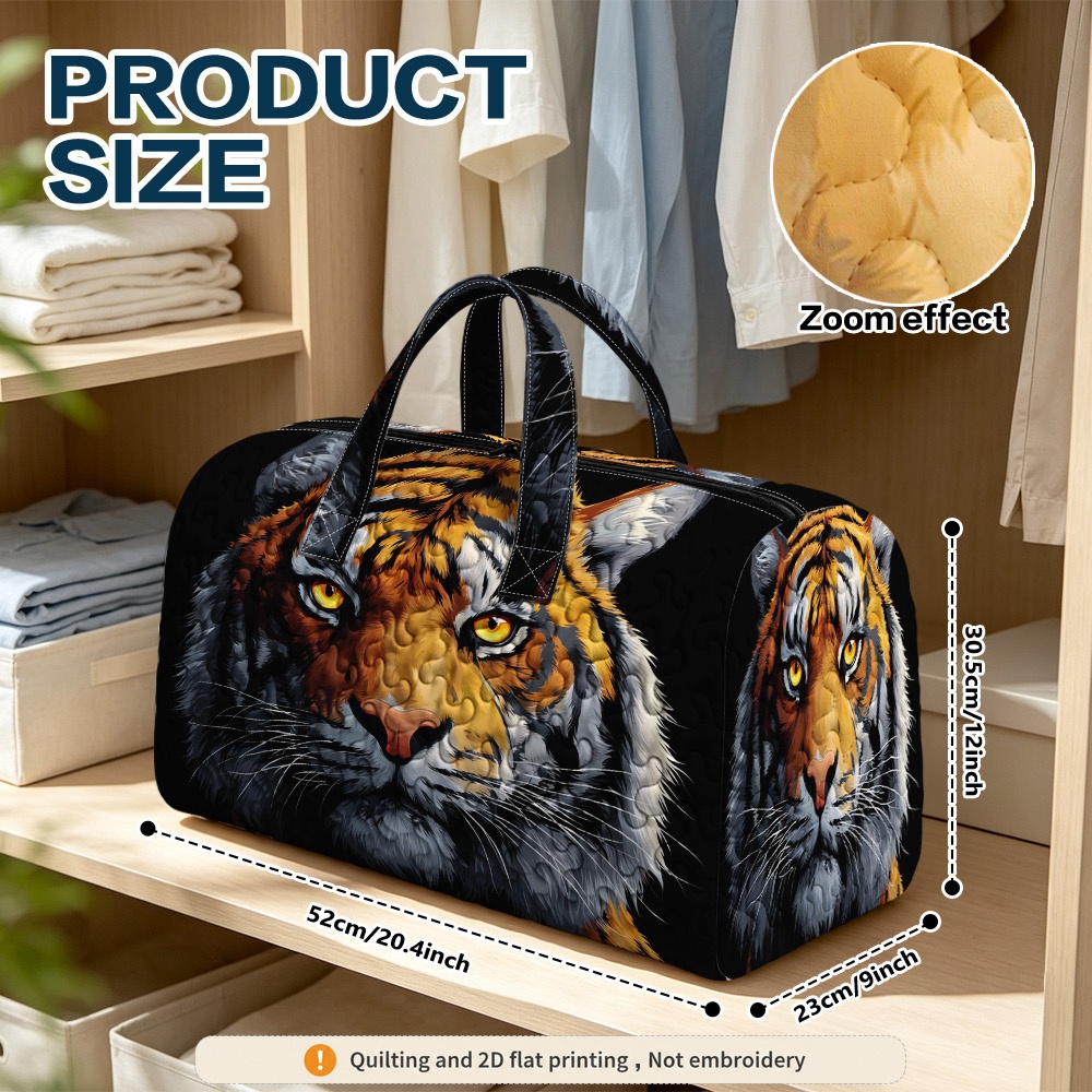 TEMU 2d Flat 1pc Lunar New Year Tiger Face Themed Quilted Handheld Travel Bag, Elegant Large Tote Handbag For Weekend Travel, Gym Workout, & Daily