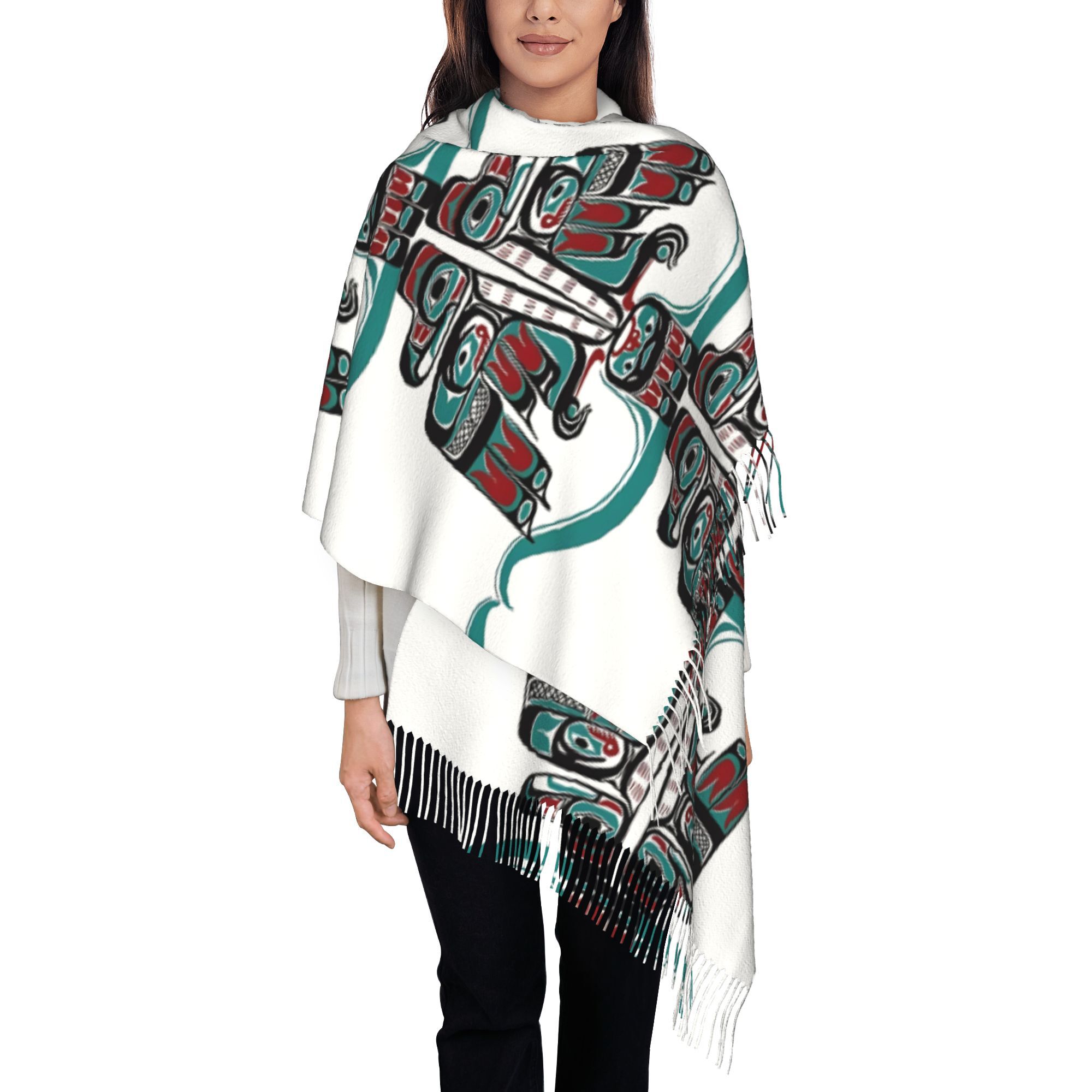 TEMU Unisex Autumn And Winter Stylish Tassel Scarf Featuring The Design From Local