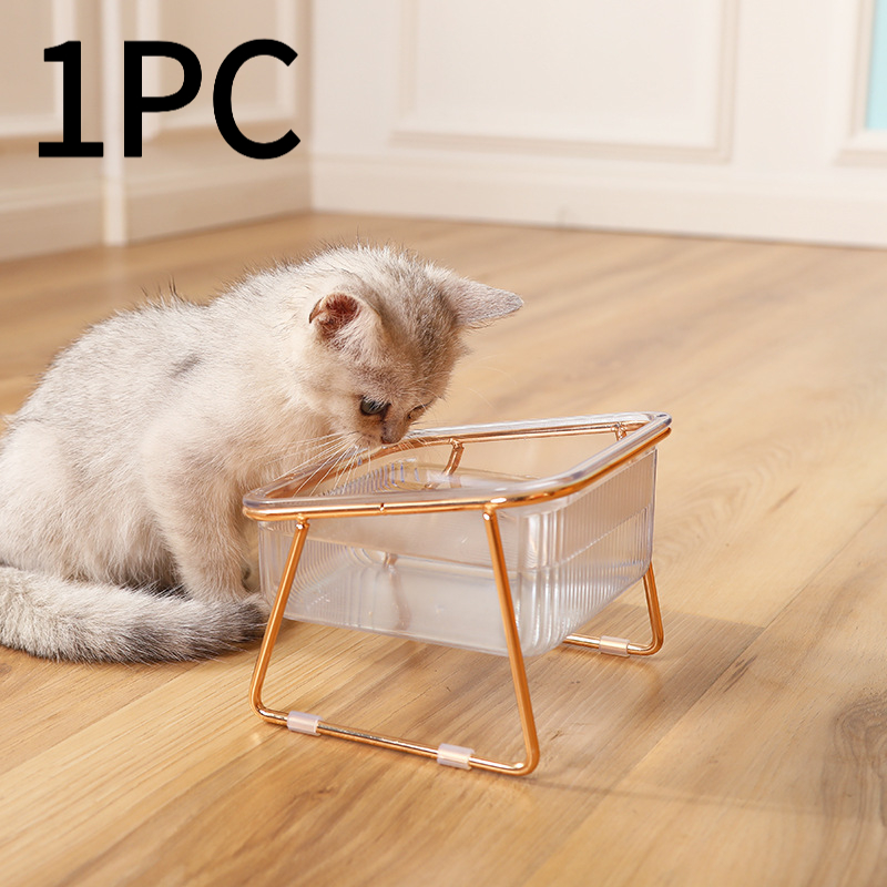 TEMU 1pc Luxury Rose Golden Elevated Cat Bowl, Transparent Anti-spill Neck-protecting Food Bowl, Universal Feeding And Drinking Bowl For Cats And