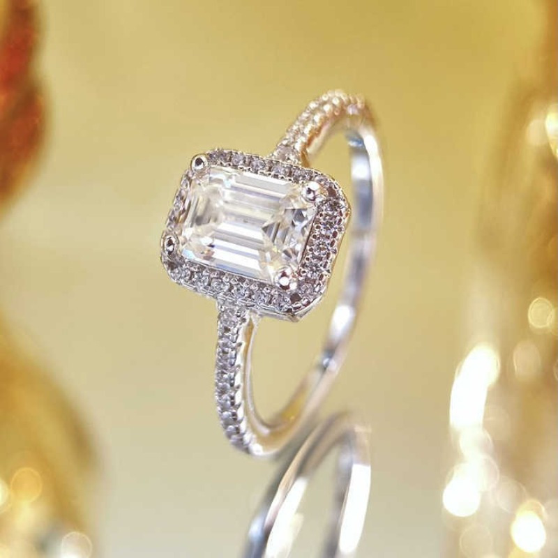 Women's 2 Carat Cut Rectangle Moissanite Wedding Ring, Classic Gift