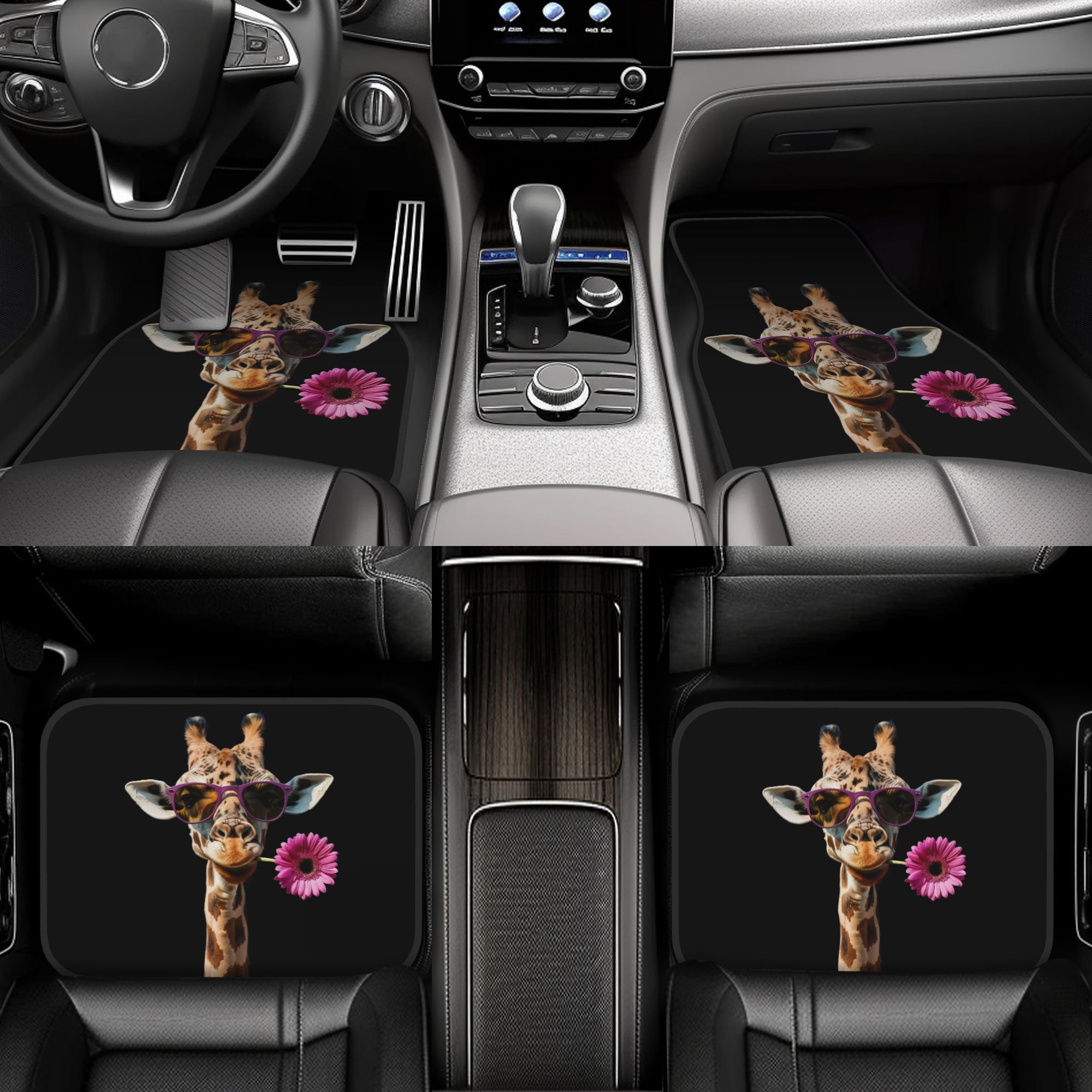 TEMU 4pcs A Funny Giraffe Theme Universal Print Car Floor Mats - A Set Of 4 For Front And Back, Suitable For Cars, , Trucks, And Suvsx