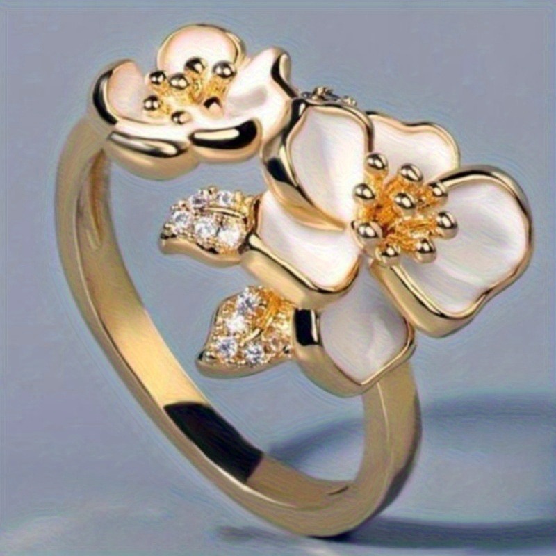 טבעת אמייל פרחונית אלגנטית וינטג' עם אבני זירקוניה סינטטיות, תכשיטים אבן ומיקים מצופים לנשים, יום יונתן ומציאת זה מיוחדים, תכשיטי ולנטיין, אביזר לאירוע, קסם מתוחכם, עדין אומנות