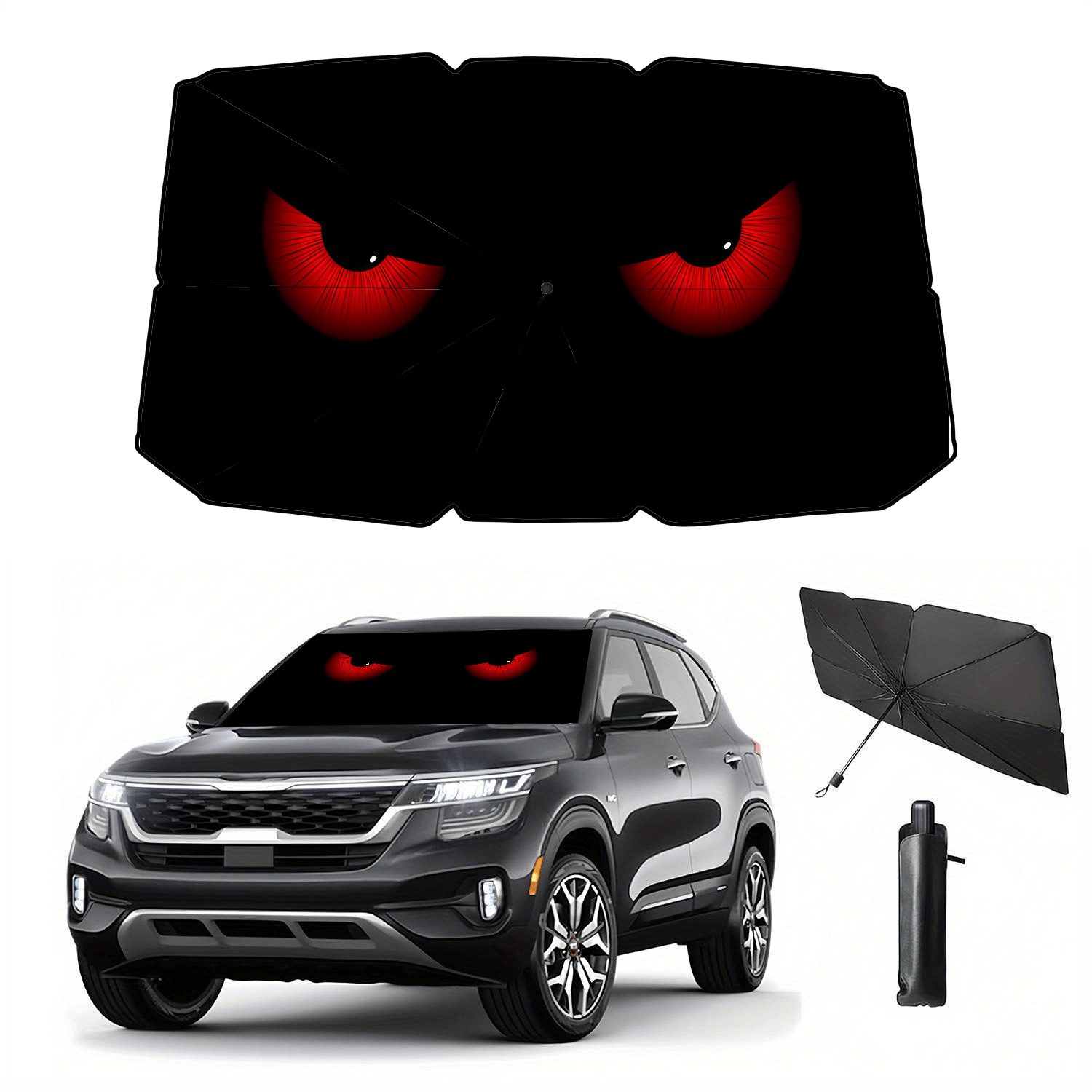 1pc Uv Protection Car Sunshade Umbrella, Featuring A Pattern, Front Window Uv And Heat Resistant, Foldable Sunshade Front Window Protector Keep Cool, And Store For Cars, Trucks, Sedans, Suvs