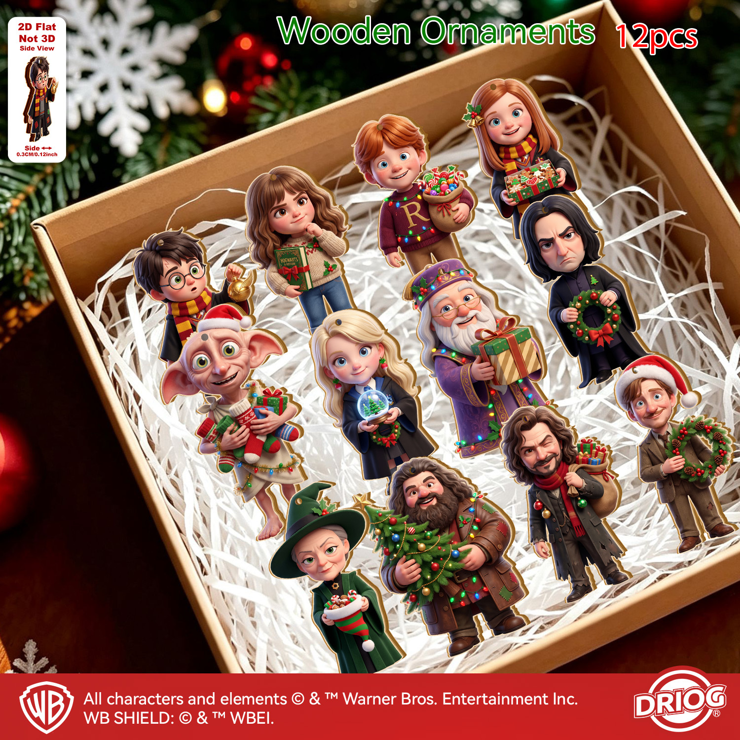 TEMU 2d Flat, Harry Potter Christmas Series Wooden Ornaments, Harry Potter Merchandise, Home/office Decoration, Christmas Tree Toppers, Collectible