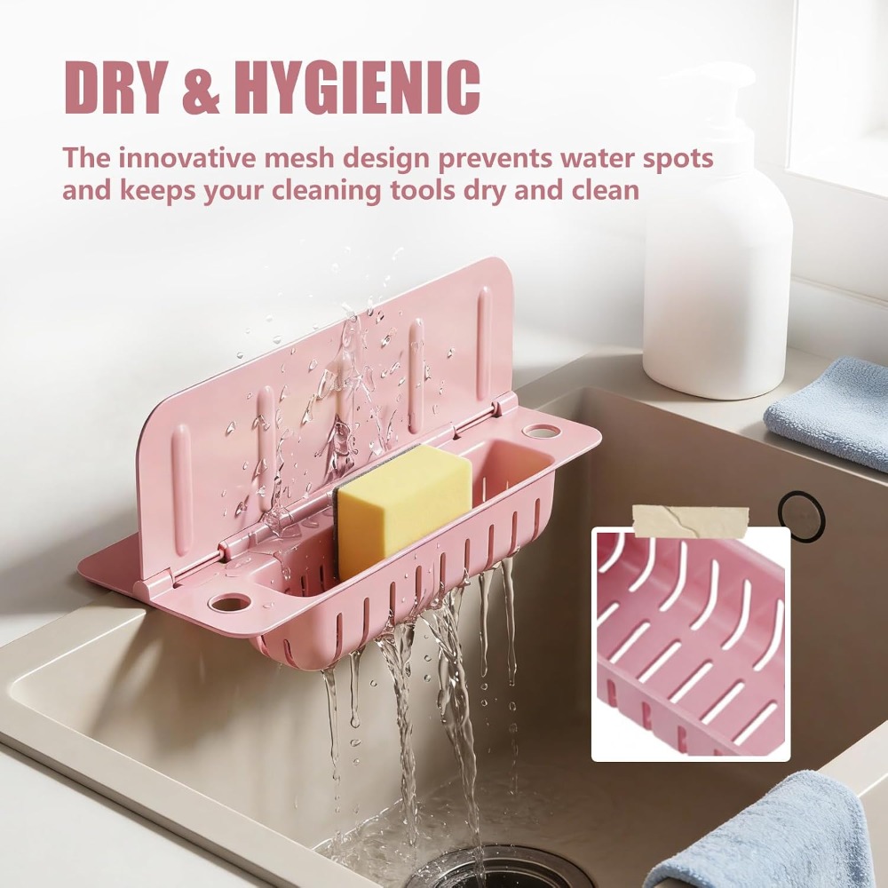2pcs 13 9 inch foldable kitchen sink splash guard with suction cups storage design for cleaning tools easy to clean for kitchen bathroom pink Product details 0