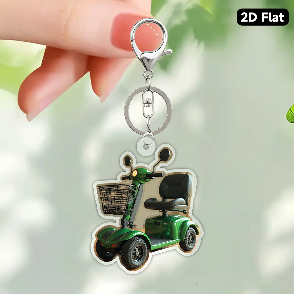 TEMU 2d Flat, 2d Flat Acrylic Keychain, Christmas, New Year, Valentine's Day, Mobility Scooter - Sleek With Glossy & Comfortable Black Seat - Seniors