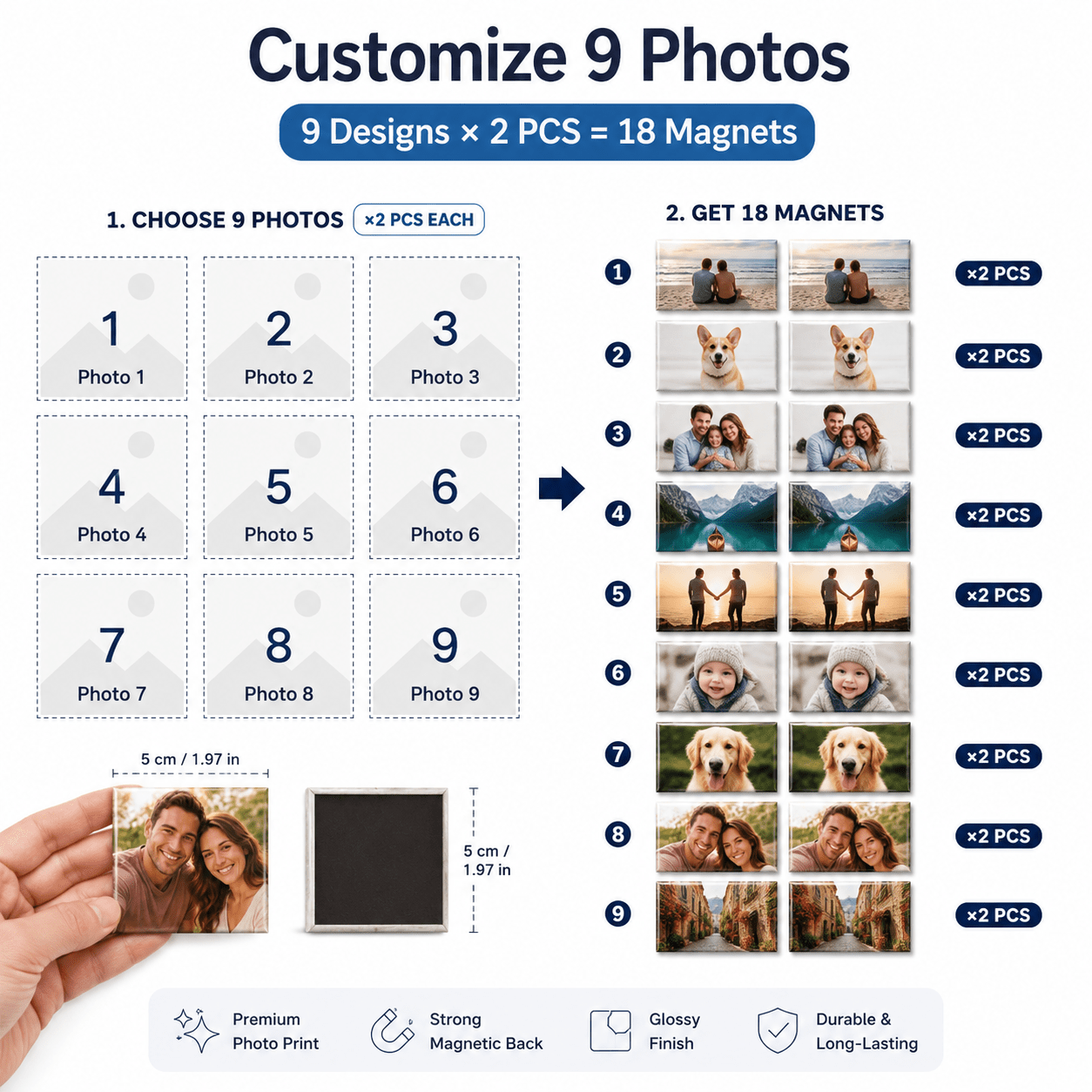 TEMU 18pcs Custom Couple Photo Fridge Magnets, 5cm Square Personalized Photo Refrigerator Decor, Up To 9 Couple Photos To Create A Romantic Pattern,