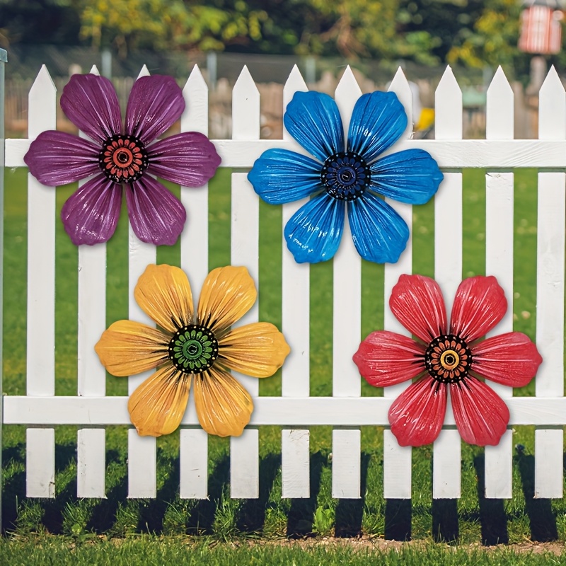 TEMU 2d Flat, [2d Flat] 2d Flat 4pcs Wall Hanging Flowers - Acrylic Outdoor Wall Art, Suitable For Home And Garden Decor, Perfect Accent For Privacy