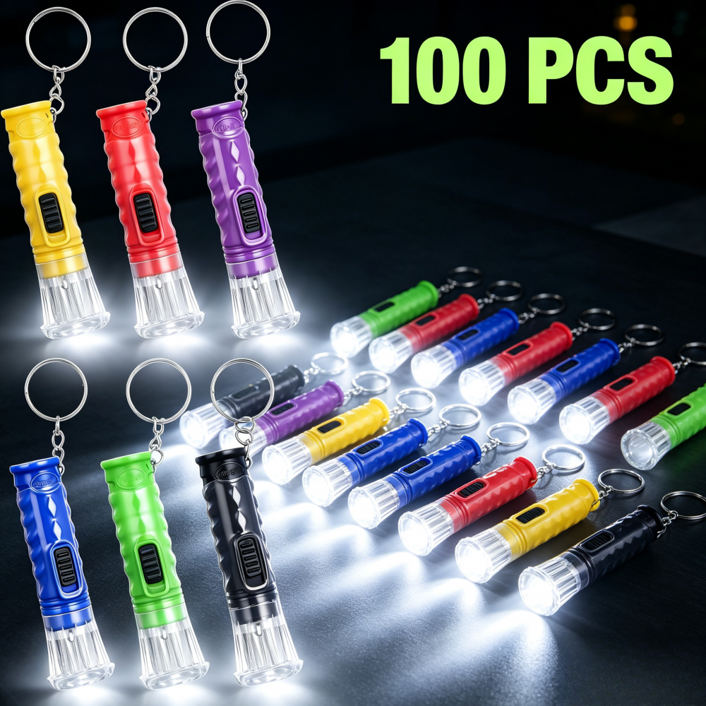TEMU 100pcs Portable Torch Keychains, Assorted Colors, For Adults, Mini Flashlight Decor Charms, Gifts For Daily Use, Halloween, Christmas And