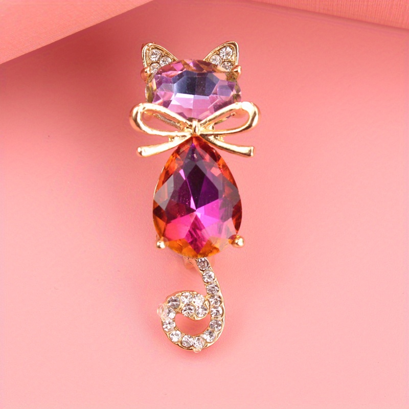 TEMU Pin Esmaltado con Dijes de Gato Gem - Piedra , Cuerpo de y Rhinestones Kawaii de Lujo, Regalo de Navidad