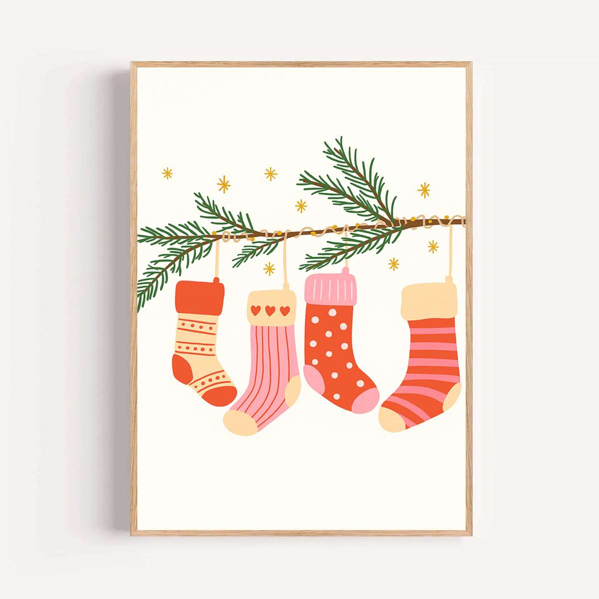 TEMU 2d Flat, 2d Flat, 1pc 2d Flat Printed Art Featuring Christmas Stockings In A Cartoon Style, Designed For Wall Decoration. Unframed Canvas Prints