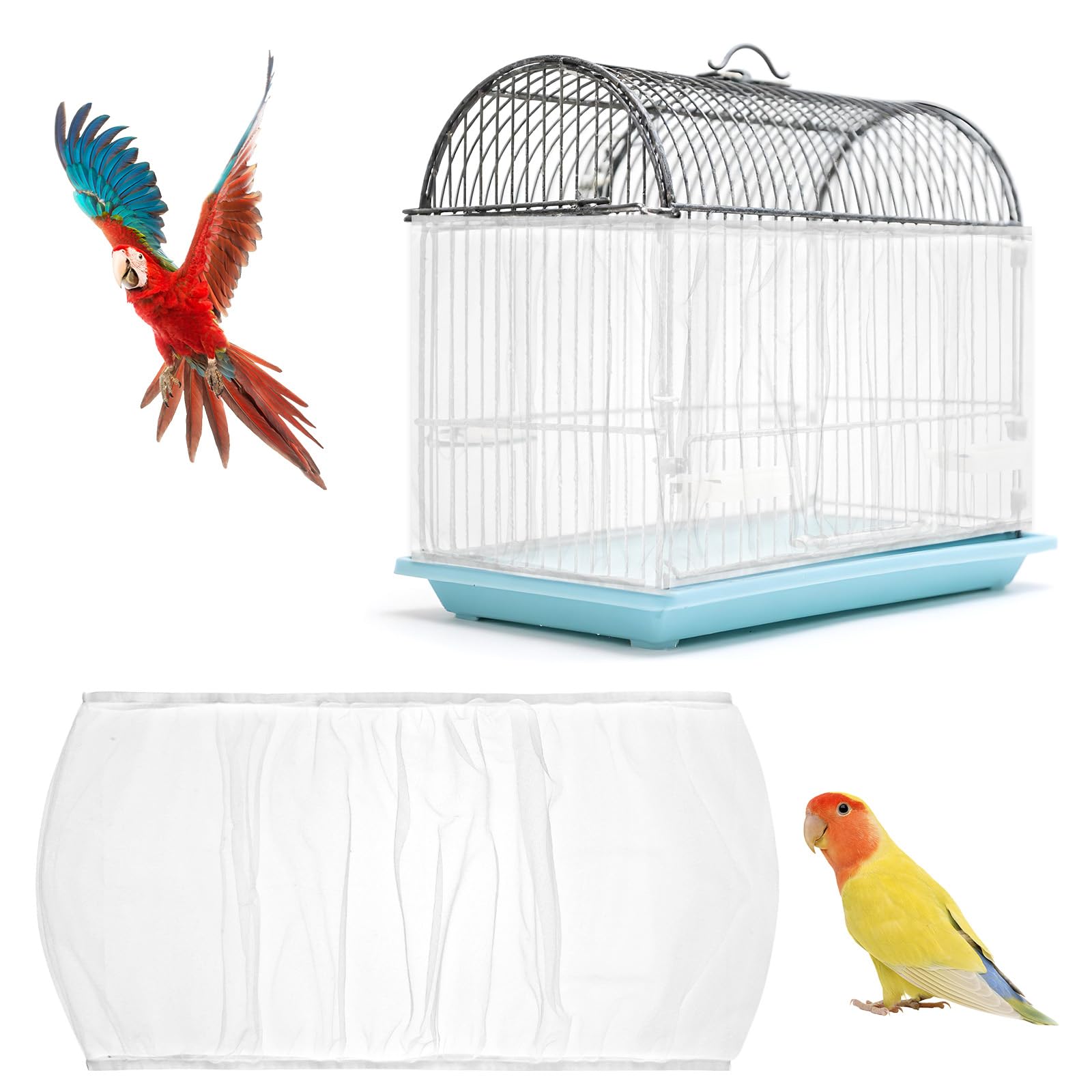 TEMU Housse de cage à oiseaux en , filet de capture de graines, ajustable, et aéré, jupe ajustable, protection de ressort, cordon de serrage pour