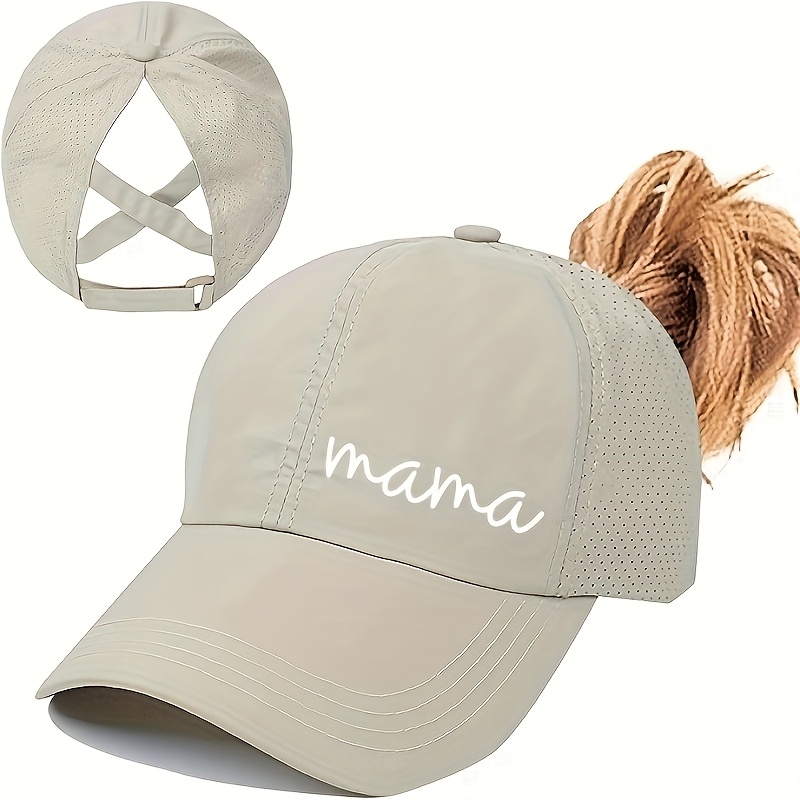 Summer Quick-dry Hat With Mama Print Suitable For High Ponytails, Ideal For Mother's Day And Outdoor Activities
