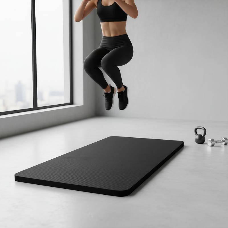 Extended Non-Slip Yoga Mat – Extra-Large Sports Mat with Anti-Slip Surface, Heavy-Duty Fitness Mat for Home Gym, Yoga, Pilates, Dance – Cushioning Grip, Joint Protection, Unisex – Matte Black Fitness Floor Mat, Yoga Mat, Pilates Equipment