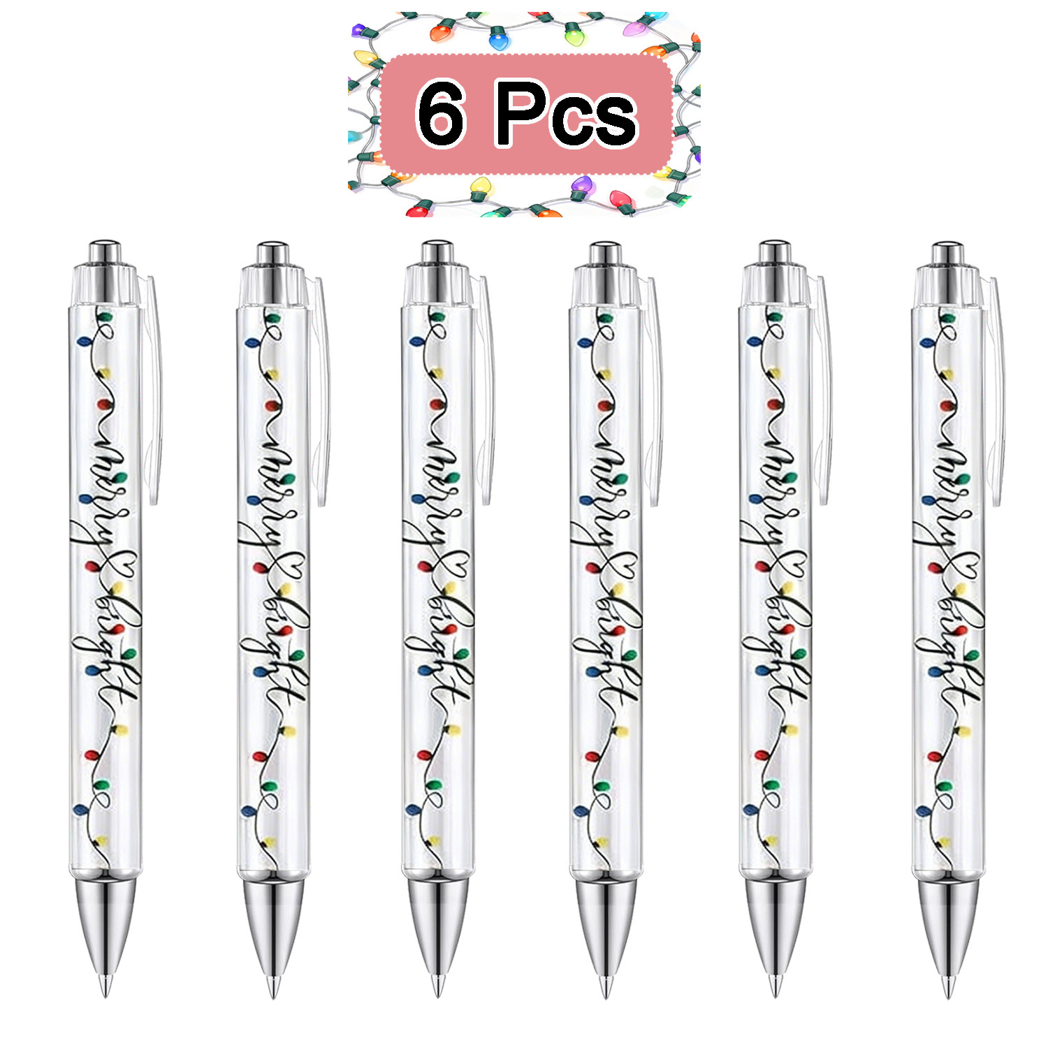 TEMU 6/12pcs Christmas String Lights Ballpoint Pens Black Ink Colorful Bulb Design, Retractable Click, Party Favors For Coworkers Teachers, Office