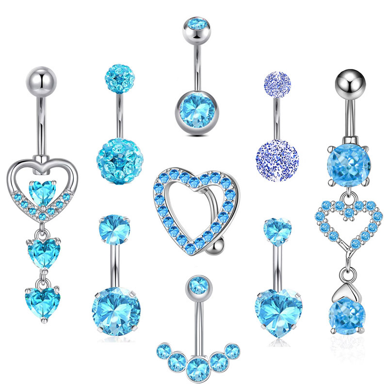 9pcs Womens Sexy Fashion Stainless Belly Button Ring Set Navel Piercing Jewelry Combination, Enhances Temperament, Suitable For Daily Wear & Vacations, Great Gift For