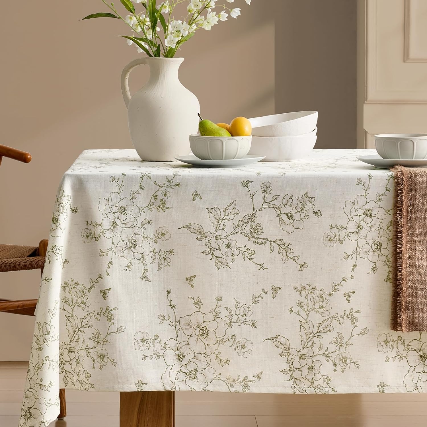 TEMU Farmhouse Green Floral Tablecloth, Vintage Country Rectangular Tablecloth With Flower Pattern Texture, Suitable For Outdoor Picnics, Dining,