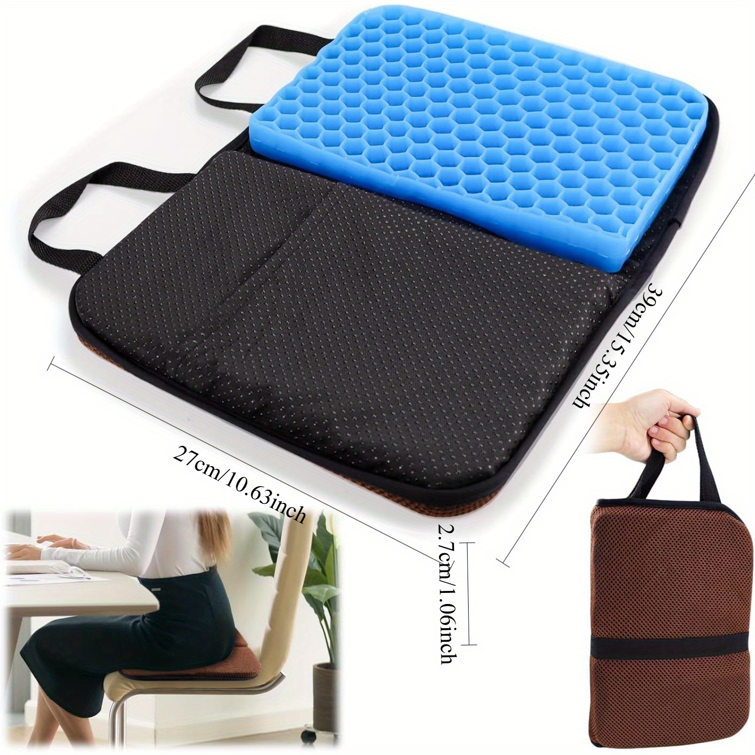 Gel Seat Cushion, Portable Car Seat Cushion for Long Sitting Trips – Thick Massage Gel Pad for Pressure, Office Chair, Kayak & Wheelchair Use