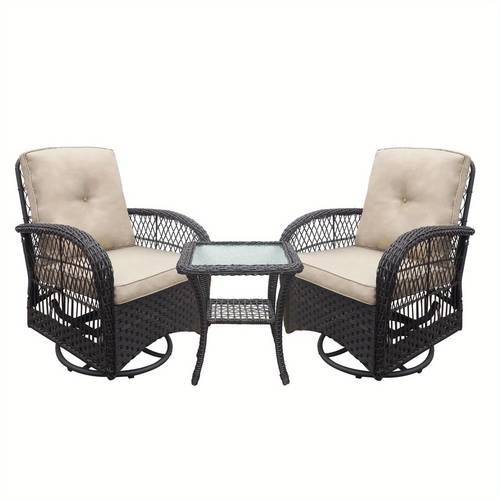 360 degree patio wicker swivel rocker chairs set outdoor rattan rocking bistro sets with cushions and table dark brown